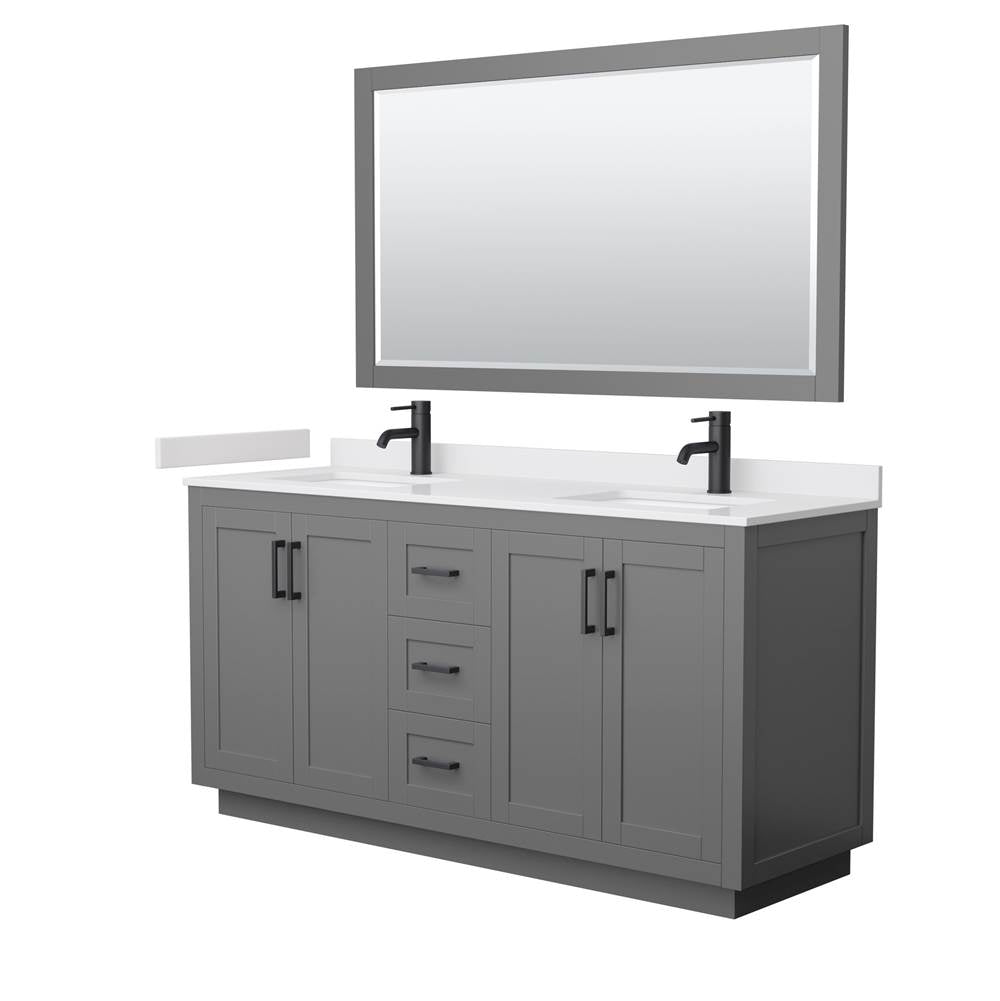 Wyndham Collection - Miranda 66 Inch Double Bathroom Vanity in Dark Gray, White Cultured Marble Countertop, Undermount Square Sinks, Matte Black Trim, 58 Inch Mirror