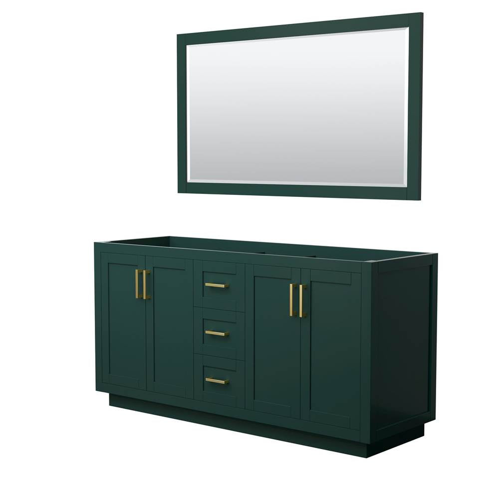 Wyndham Collection - Miranda 66 Inch Double Bathroom Vanity in Green, No Countertop, No Sink, Brushed Gold Trim, 58 Inch Mirror
