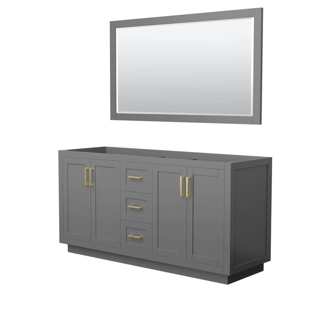 Wyndham Collection - Miranda 66 Inch Double Bathroom Vanity in Dark Gray, No Countertop, No Sink, Brushed Gold Trim, 58 Inch Mirror