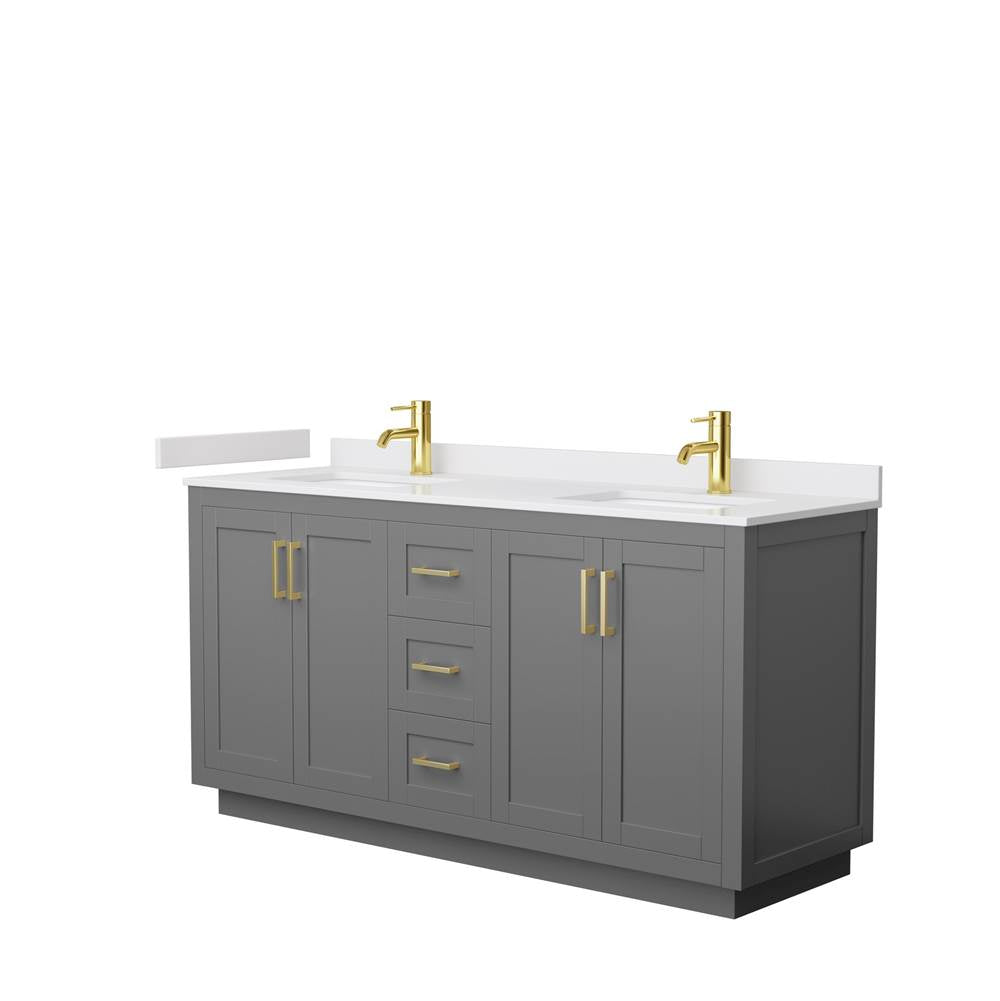 Wyndham Collection - Miranda 66 Inch Double Bathroom Vanity in Dark Gray, White Cultured Marble Countertop, Undermount Square Sinks, Brushed Gold Trim