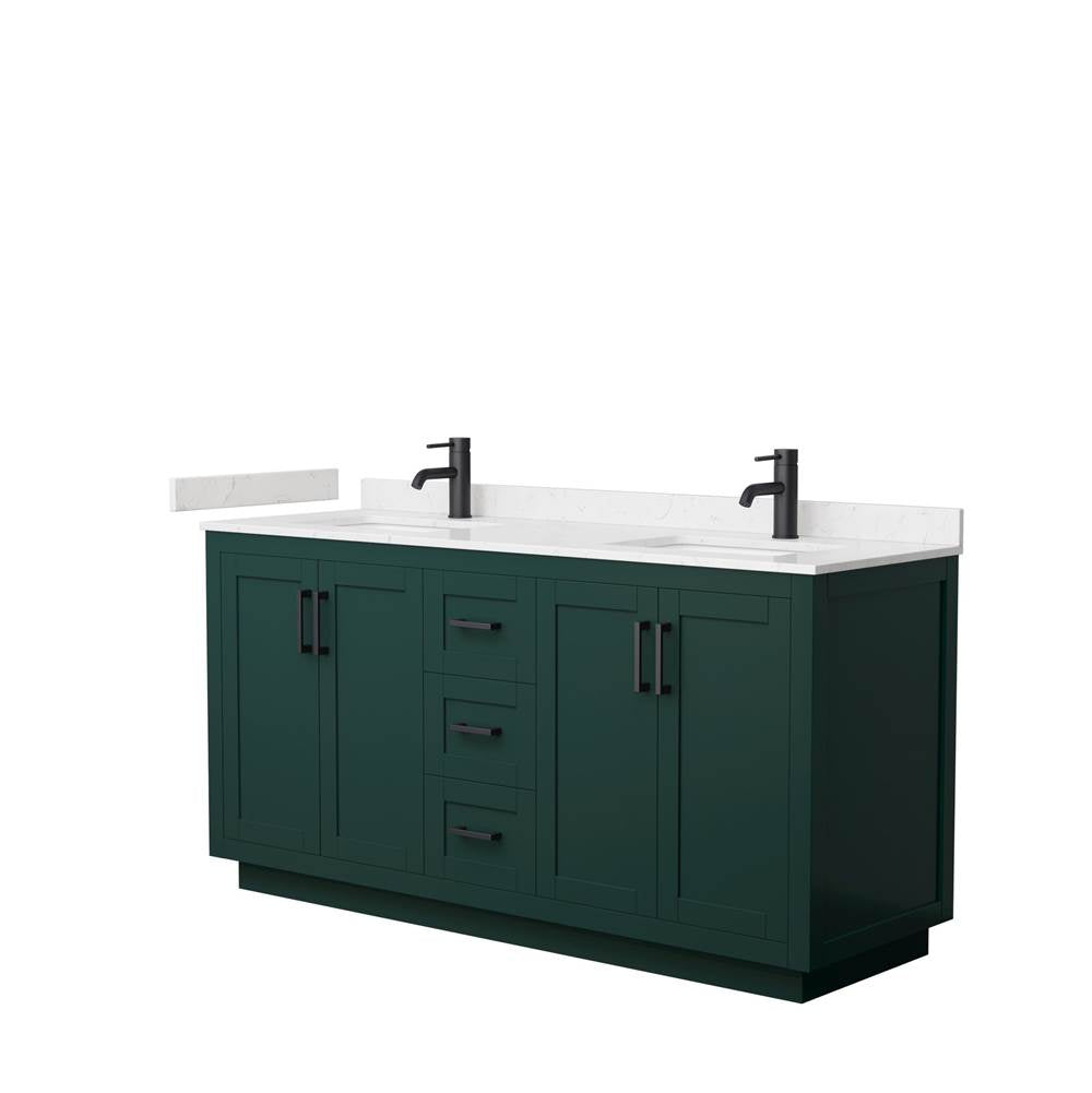 Wyndham Collection - Miranda 66 Inch Double Bathroom Vanity in Green, Carrara Cultured Marble Countertop, Undermount Square Sinks, Matte Black Trim