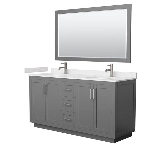 Wyndham Collection - Miranda 66 Inch Double Bathroom Vanity in Dark Gray, Carrara Cultured Marble Countertop, Undermount Square Sinks, Brushed Nickel Trim, 58 Inch Mirror