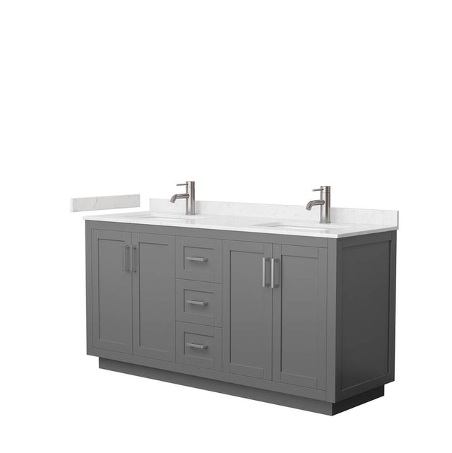 Wyndham Collection - Miranda 66 Inch Double Bathroom Vanity in Dark Gray, Carrara Cultured Marble Countertop, Undermount Square Sinks, Brushed Nickel Trim