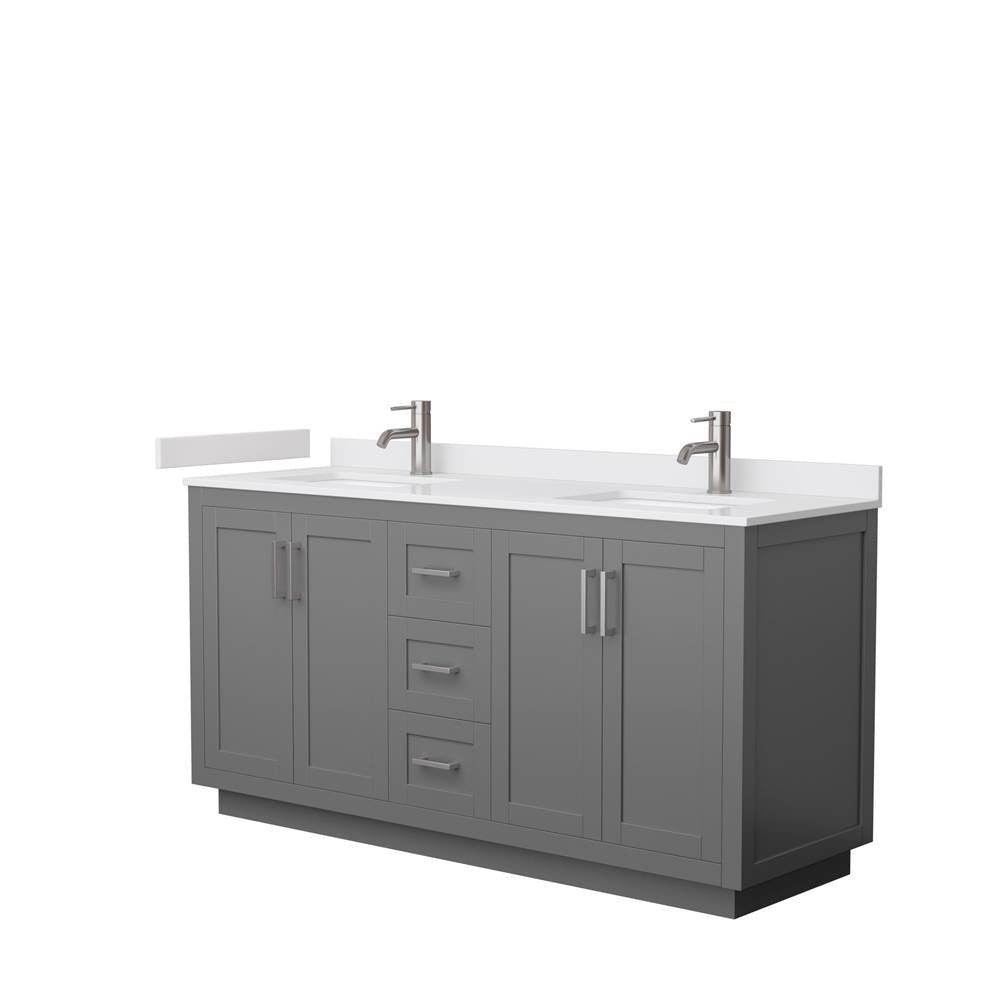 Wyndham Collection - Miranda 66 Inch Double Bathroom Vanity in Dark Gray, White Cultured Marble Countertop, Undermount Square Sinks, Brushed Nickel Trim