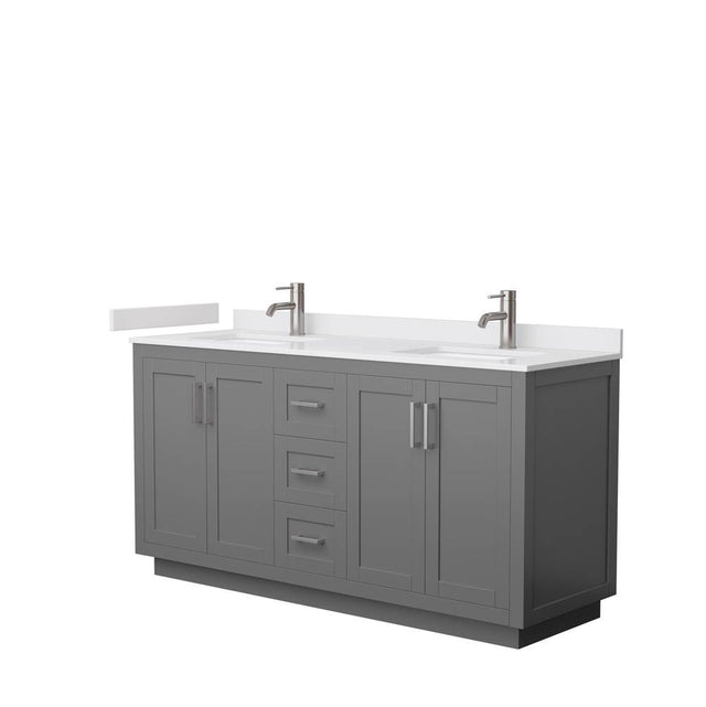 Wyndham Collection - Miranda 66 Inch Double Bathroom Vanity in Dark Gray, White Cultured Marble Countertop, Undermount Square Sinks, Brushed Nickel Trim