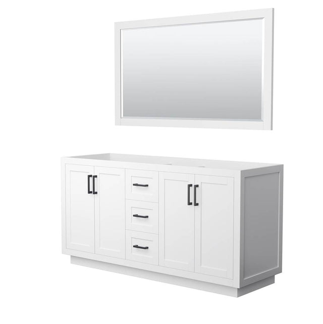 Wyndham Collection - Miranda 66 Inch Double Bathroom Vanity in White, No Countertop, No Sink, Matte Black Trim, 58 Inch Mirror