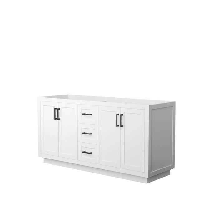 Wyndham Collection - Miranda 66 Inch Double Bathroom Vanity in White, No Countertop, No Sink, Matte Black Trim