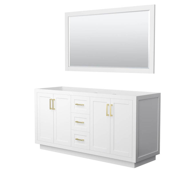 Wyndham Collection - Miranda 66 Inch Double Bathroom Vanity in White, No Countertop, No Sink, Brushed Gold Trim, 58 Inch Mirror