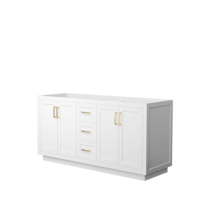 Wyndham Collection - Miranda 66 Inch Double Bathroom Vanity in White, No Countertop, No Sink, Brushed Gold Trim