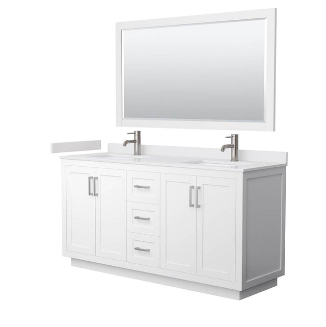 Wyndham Collection - Miranda 66 Inch Double Bathroom Vanity in White, White Cultured Marble Countertop, Undermount Square Sinks, Brushed Nickel Trim, 58 Inch Mirror