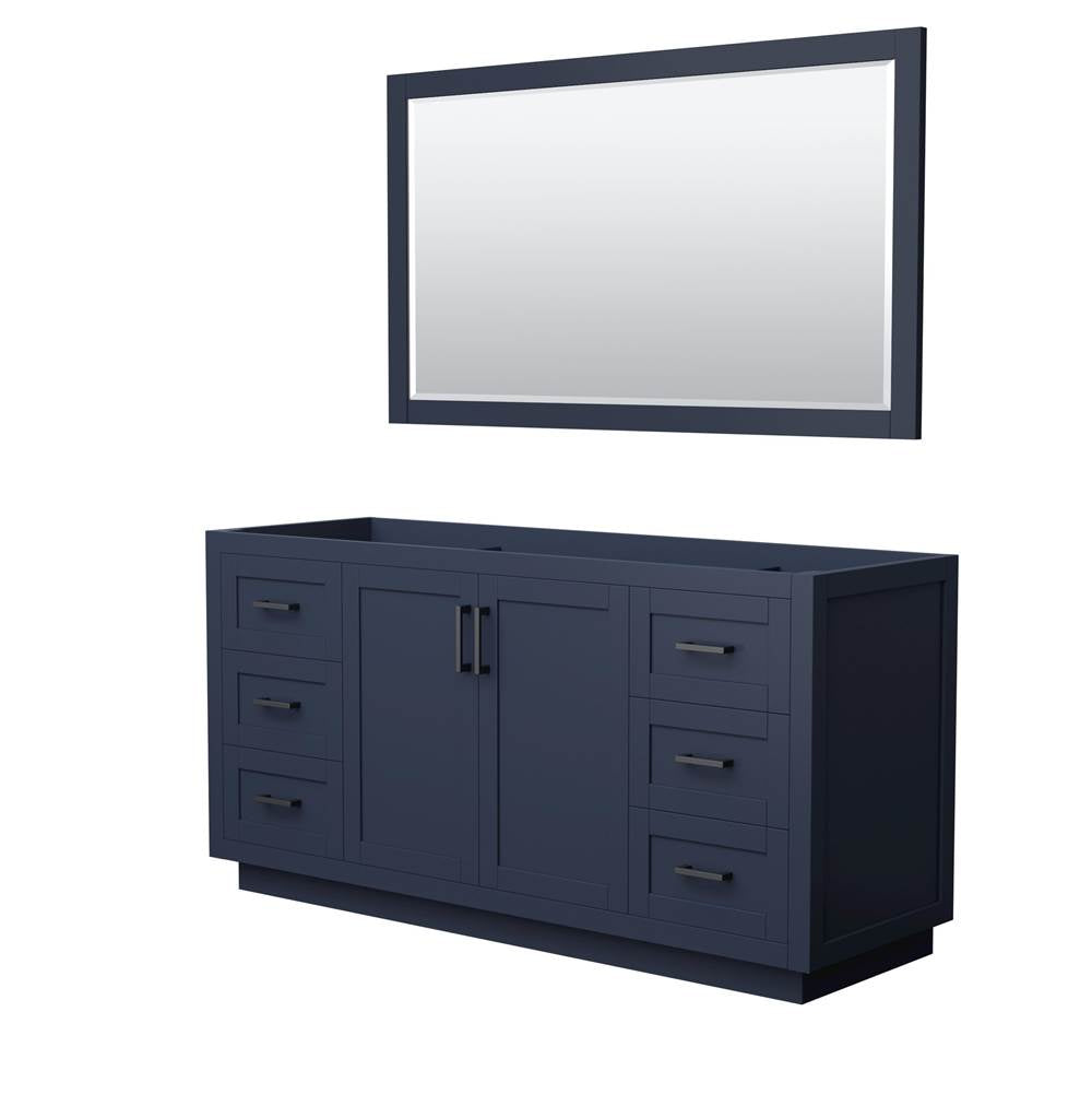 Wyndham Collection - Miranda 66 Inch Single Bathroom Vanity in Dark Blue, No Countertop, No Sink, Matte Black Trim, 58 Inch Mirror