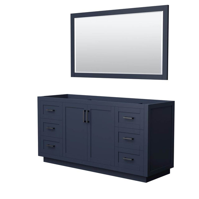 Wyndham Collection - Miranda 66 Inch Single Bathroom Vanity in Dark Blue, No Countertop, No Sink, Matte Black Trim, 58 Inch Mirror