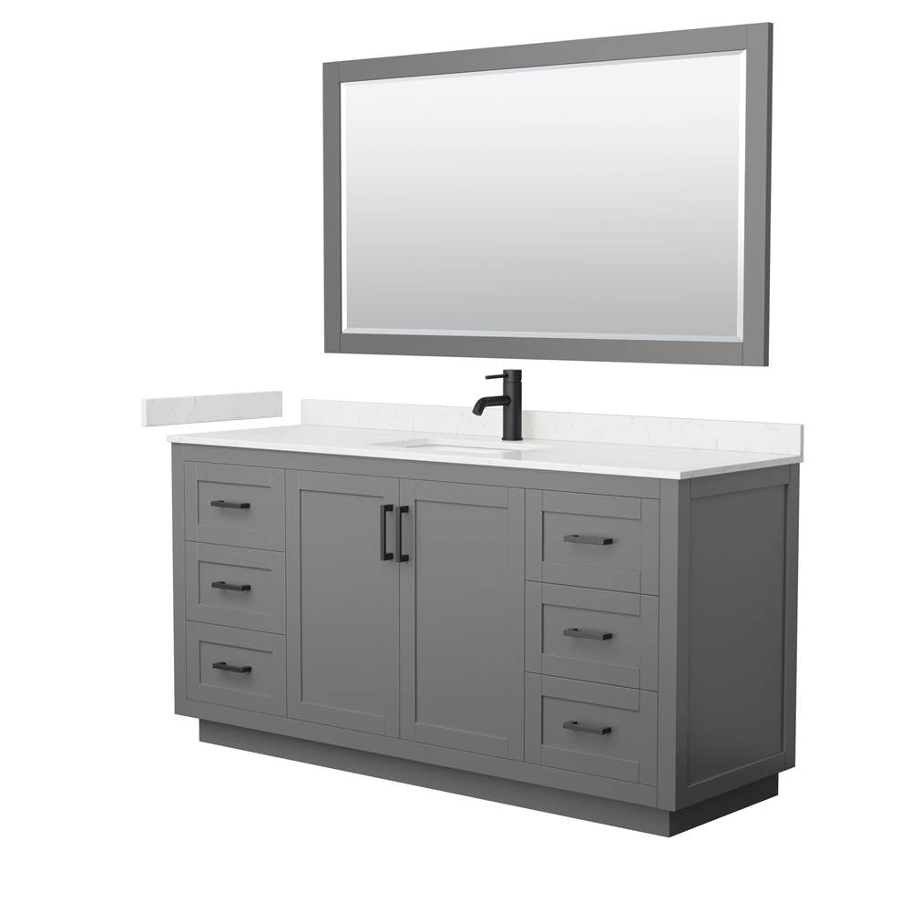 Wyndham Collection - Miranda 66 Inch Single Bathroom Vanity in Dark Gray, Carrara Cultured Marble Countertop, Undermount Square Sink, Matte Black Trim, 58 Inch Mirror