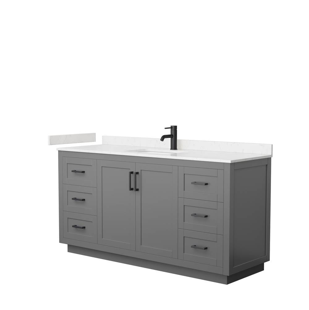 Wyndham Collection - Miranda 66 Inch Single Bathroom Vanity in Dark Gray, Carrara Cultured Marble Countertop, Undermount Square Sink, Matte Black Trim