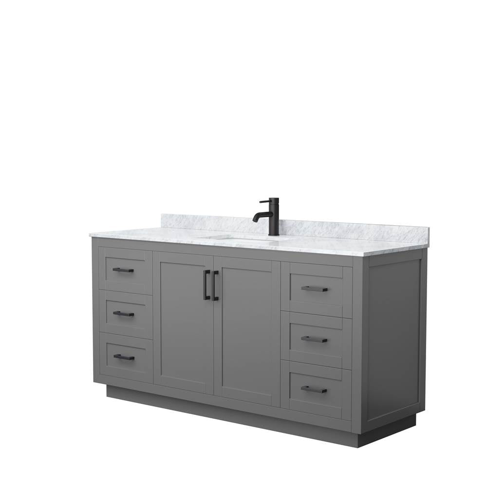 Wyndham Collection - Miranda 66 Inch Single Bathroom Vanity in Dark Gray, White Carrara Marble Countertop, Undermount Square Sink, Matte Black Trim