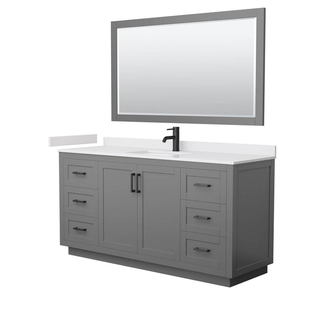 Wyndham Collection - Miranda 66 Inch Single Bathroom Vanity in Dark Gray, White Cultured Marble Countertop, Undermount Square Sink, Matte Black Trim, 58 Inch Mirror