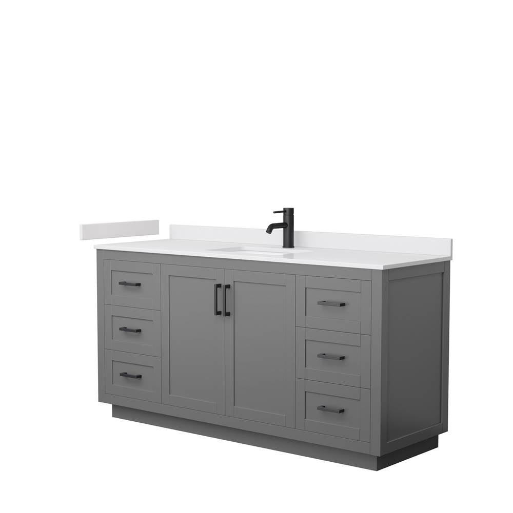Wyndham Collection - Miranda 66 Inch Single Bathroom Vanity in Dark Gray, White Cultured Marble Countertop, Undermount Square Sink, Matte Black Trim