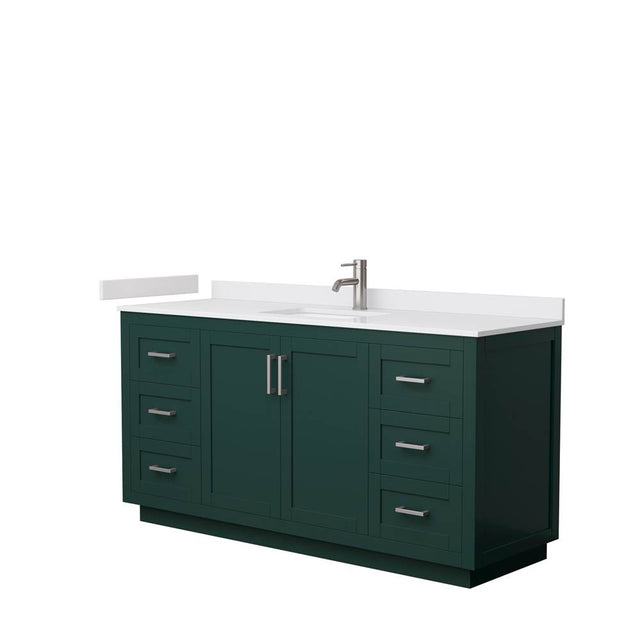 Wyndham Collection - Miranda 66 Inch Single Bathroom Vanity in Green, White Cultured Marble Countertop, Undermount Square Sink, Brushed Nickel Trim