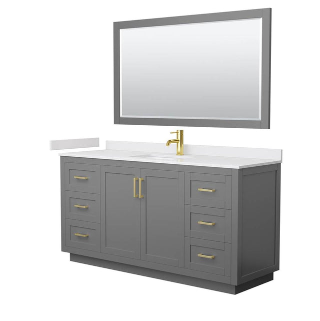 Wyndham Collection - Miranda 66 Inch Single Bathroom Vanity in Dark Gray, White Cultured Marble Countertop, Undermount Square Sink, Brushed Gold Trim, 58 Inch Mirror