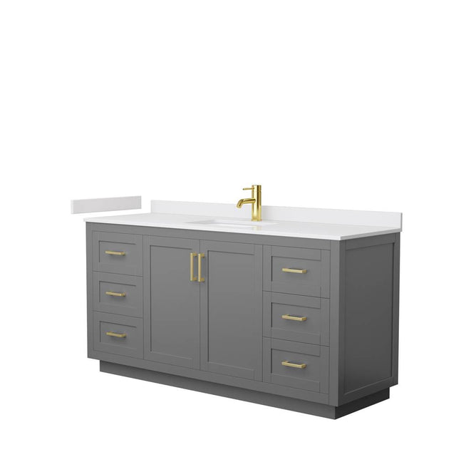 Wyndham Collection - Miranda 66 Inch Single Bathroom Vanity in Dark Gray, White Cultured Marble Countertop, Undermount Square Sink, Brushed Gold Trim