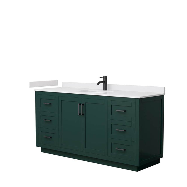 Wyndham Collection - Miranda 66 Inch Single Bathroom Vanity in Green, White Cultured Marble Countertop, Undermount Square Sink, Matte Black Trim