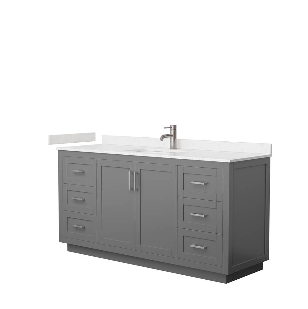 Wyndham Collection - Miranda 66 Inch Single Bathroom Vanity in Dark Gray, Carrara Cultured Marble Countertop, Undermount Square Sink, Brushed Nickel Trim