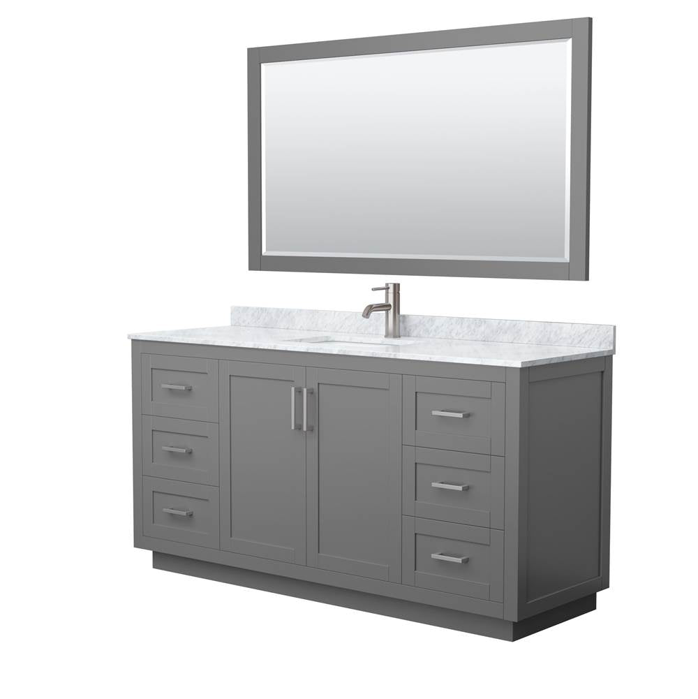 Wyndham Collection - Miranda 66 Inch Single Bathroom Vanity in Dark Gray, White Carrara Marble Countertop, Undermount Square Sink, Brushed Nickel Trim, 58 Inch Mirror