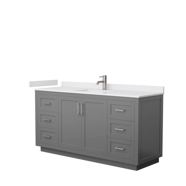 Wyndham Collection - Miranda 66 Inch Single Bathroom Vanity in Dark Gray, White Cultured Marble Countertop, Undermount Square Sink, Brushed Nickel Trim