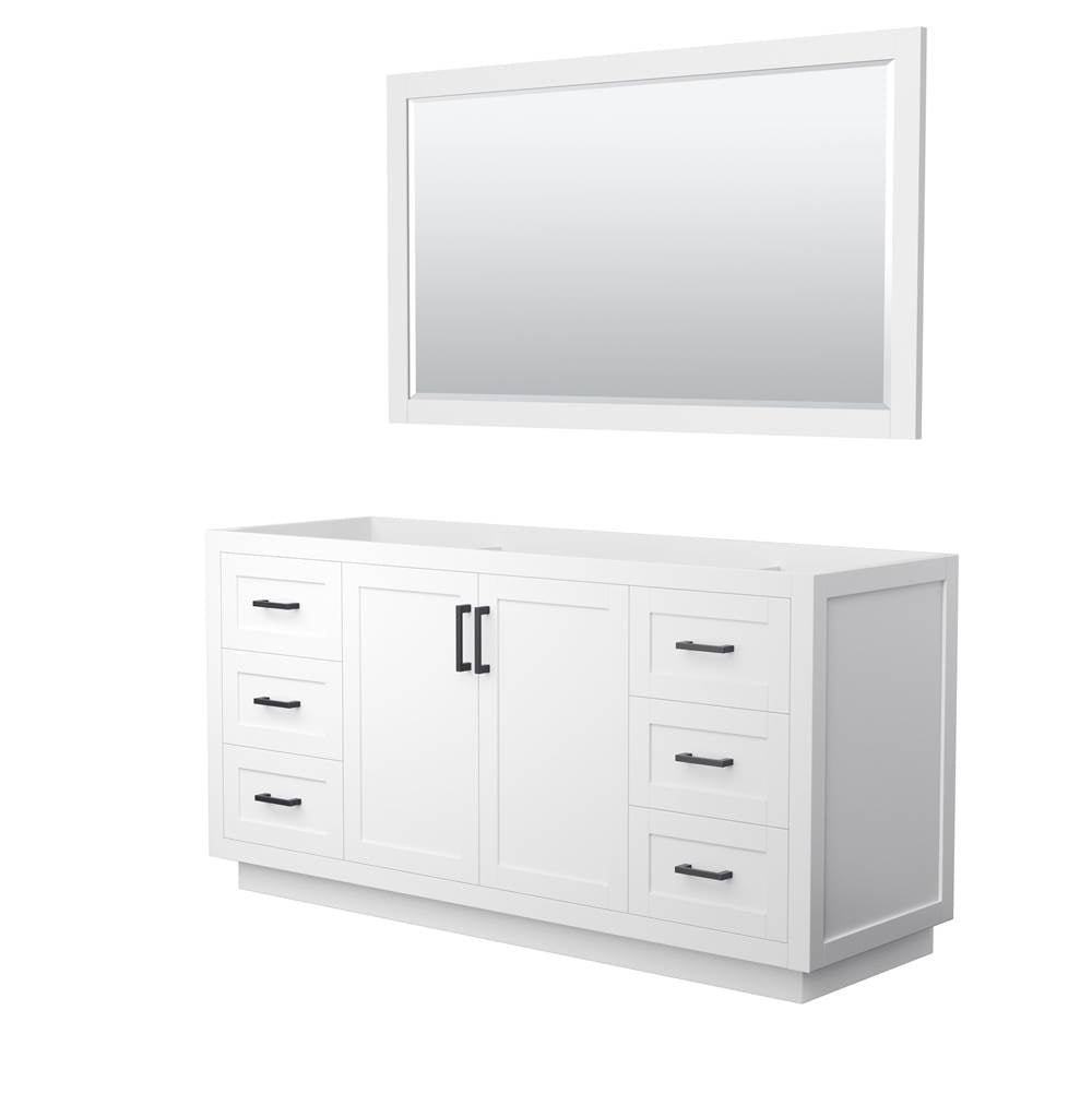 Wyndham Collection - Miranda 66 Inch Single Bathroom Vanity in White, No Countertop, No Sink, Matte Black Trim, 58 Inch Mirror