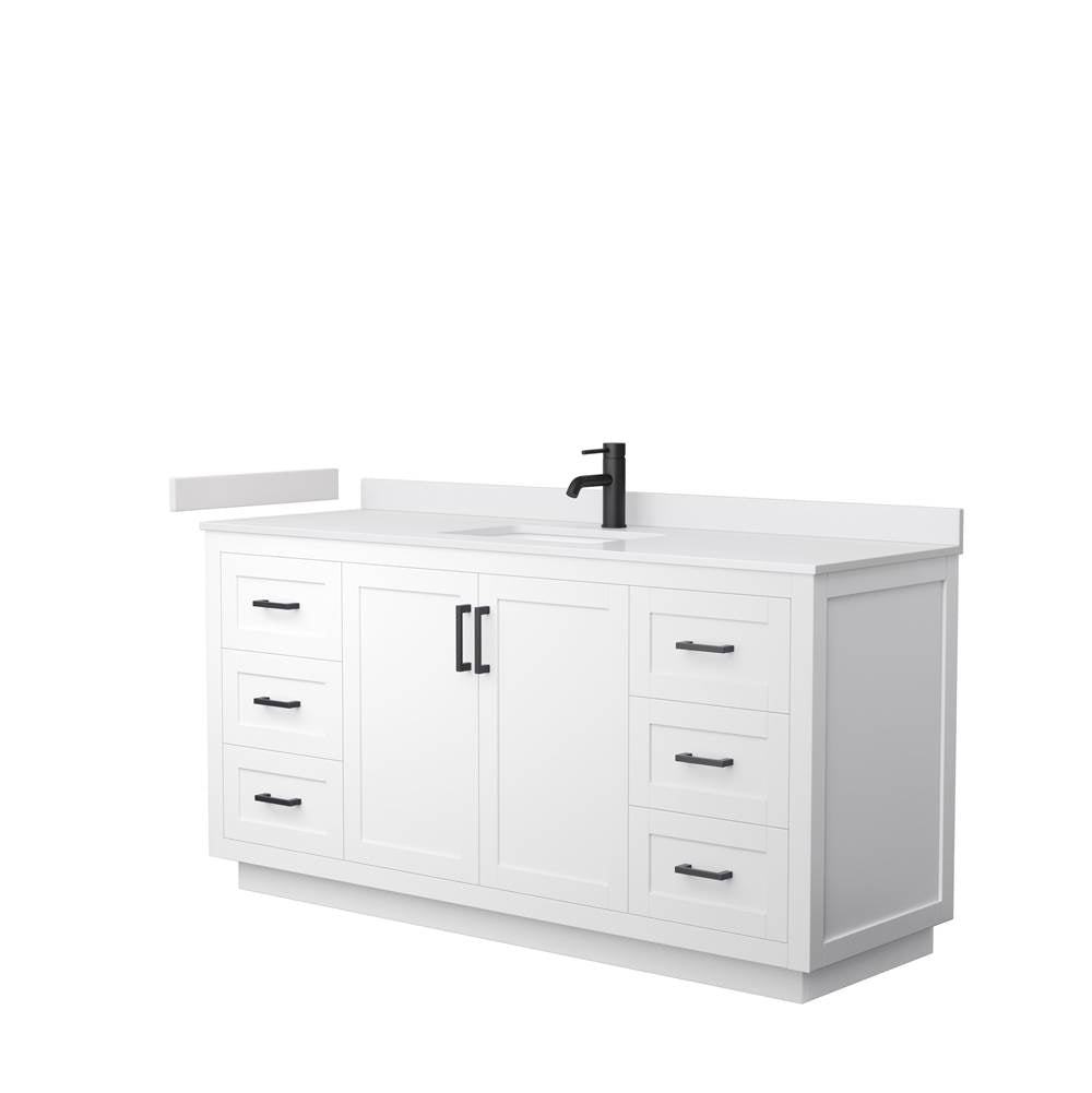 Wyndham Collection - Miranda 66 Inch Single Bathroom Vanity in White, White Cultured Marble Countertop, Undermount Square Sink, Matte Black Trim