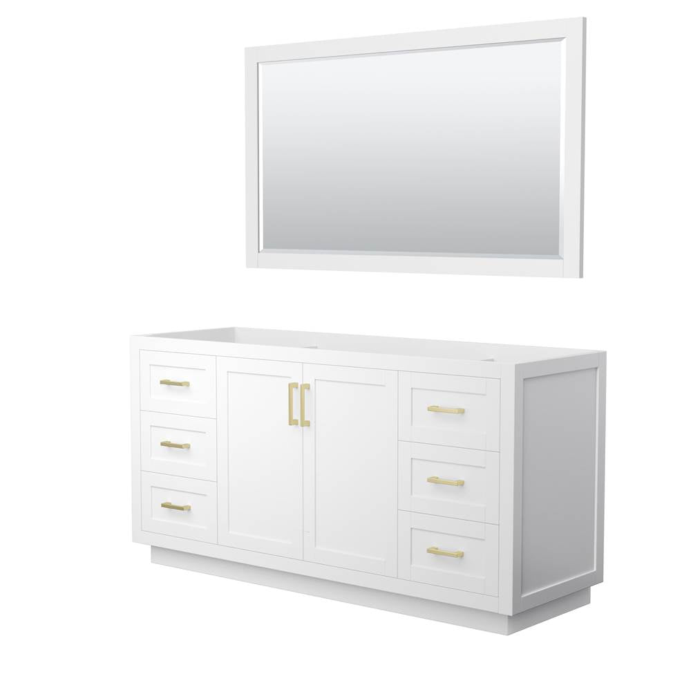 Wyndham Collection - Miranda 66 Inch Single Bathroom Vanity in White, No Countertop, No Sink, Brushed Gold Trim, 58 Inch Mirror