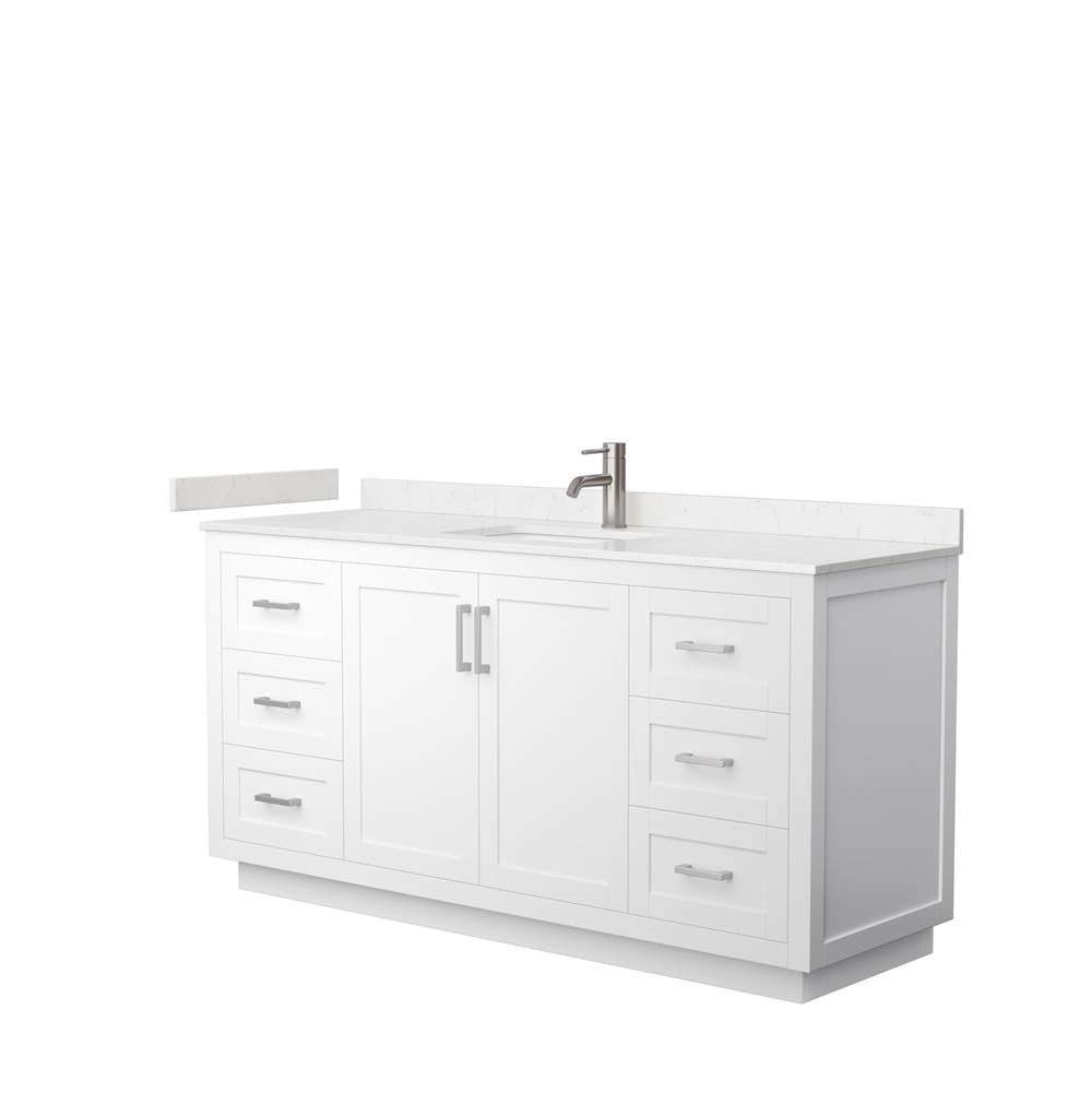 Wyndham Collection - Miranda 66 Inch Single Bathroom Vanity in White, Carrara Cultured Marble Countertop, Undermount Square Sink, Brushed Nickel Trim