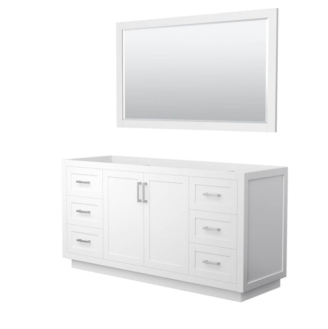 Wyndham Collection - Miranda 66 Inch Single Bathroom Vanity in White, No Countertop, No Sink, Brushed Nickel Trim, 58 Inch Mirror