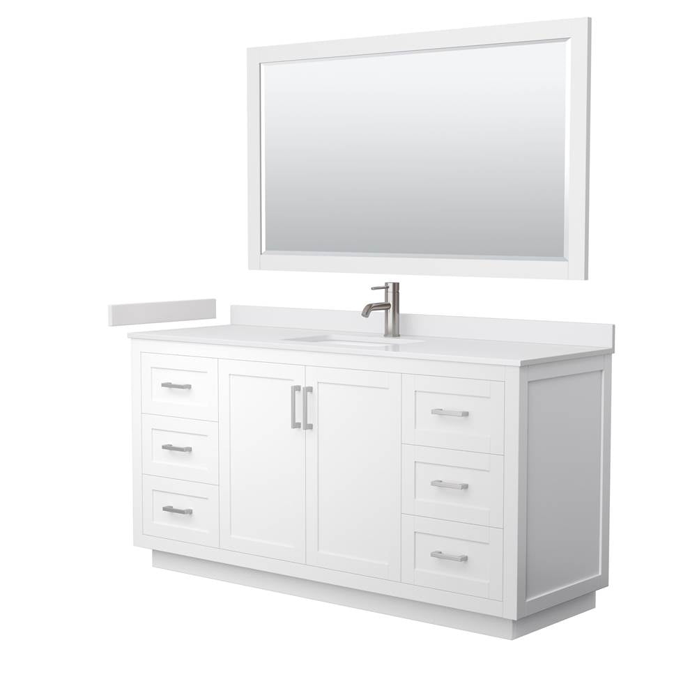 Wyndham Collection - Miranda 66 Inch Single Bathroom Vanity in White, White Cultured Marble Countertop, Undermount Square Sink, Brushed Nickel Trim, 58 Inch Mirror