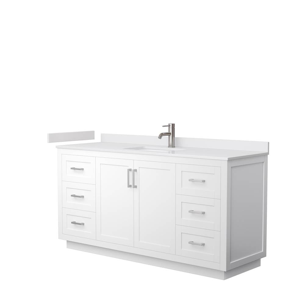 Wyndham Collection - Miranda 66 Inch Single Bathroom Vanity in White, White Cultured Marble Countertop, Undermount Square Sink, Brushed Nickel Trim