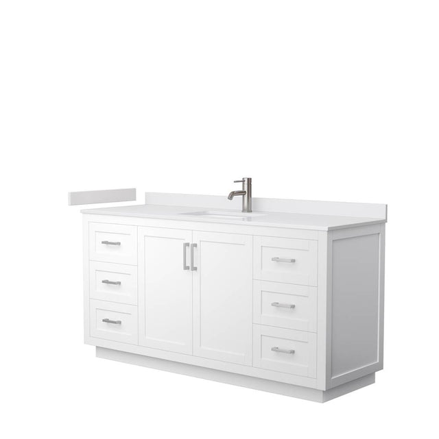 Wyndham Collection - Miranda 66 Inch Single Bathroom Vanity in White, White Cultured Marble Countertop, Undermount Square Sink, Brushed Nickel Trim