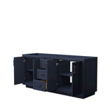 Miranda 72 Inch Double Bathroom Vanity in Dark Blue, No Countertop, No Sink, Matte Black Trim