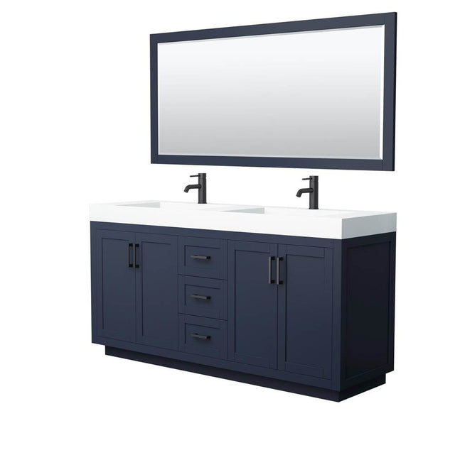 Wyndham Collection - Miranda 72 Inch Double Bathroom Vanity in Dark Blue