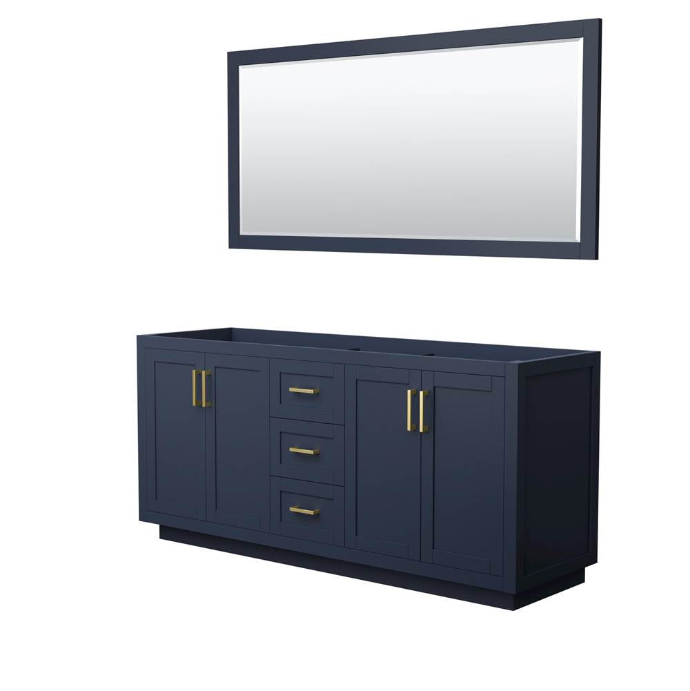 Wyndham Collection - Miranda 72 Inch Double Bathroom Vanity in Dark Blue, No Countertop, No Sink, Brushed Gold Trim, 70 Inch Mirror