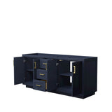 Miranda 72 Inch Double Bathroom Vanity in Dark Blue, No Countertop, No Sink, Brushed Gold Trim