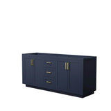 Wyndham Collection - Miranda 72 Inch Double Bathroom Vanity in Dark Blue, No Countertop, No Sink, Brushed Gold Trim