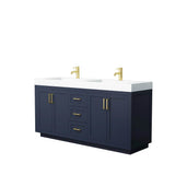 Wyndham Collection - Miranda 72 Inch Double Bathroom Vanity in Dark Blue, 4 Inch Thick Matte White Solid Surface Countertop, Integrated Sinks, Brushed Gold Trim