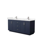 Wyndham Collection - Miranda 72 Inch Double Bathroom Vanity in Dark Blue, Carrara Cultured Marble Countertop, Undermount Square Sinks, Brushed Nickel Trim