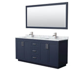 Wyndham Collection - Miranda 72 Inch Double Bathroom Vanity in Dark Blue, White Carrara Marble Countertop, Undermount Square Sinks, Brushed Nickel Trim, 70 Inch Mirror