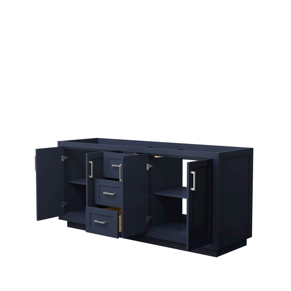 Miranda 72 Inch Double Bathroom Vanity in Dark Blue, No Countertop, No Sink, Brushed Nickel Trim