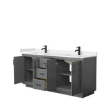 Miranda 72 Inch Double Bathroom Vanity in Dark Gray, Carrara Cultured Marble Countertop, Undermount Square Sinks, Matte Black Trim