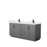 Wyndham Collection - Miranda 72 Inch Double Bathroom Vanity in Dark Gray, Carrara Cultured Marble Countertop, Undermount Square Sinks, Matte Black Trim