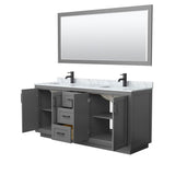 Miranda 72 Inch Double Bathroom Vanity in Dark Gray, White Carrara Marble Countertop, Undermount Square Sinks, Matte Black Trim, 70 Inch Mirror