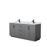 Wyndham Collection - Miranda 72 Inch Double Bathroom Vanity in Dark Gray, White Carrara Marble Countertop, Undermount Square Sinks, Matte Black Trim