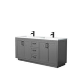 Wyndham Collection - Miranda 72 Inch Double Bathroom Vanity in Dark Gray, 1.25 Inch Thick Matte White Solid Surface Countertop, Integrated Sinks, Matte Black Trim